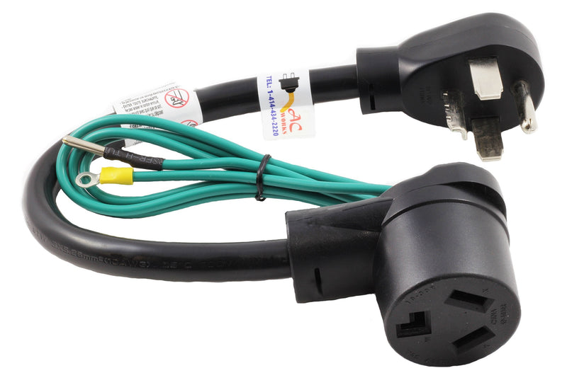 AC WORKS 30 Amp 4-Prong Dryer Wall Outlet Adapter (To 3-Prong 30A Dryer Plug) To 3-Prong 30A Dryer Plug