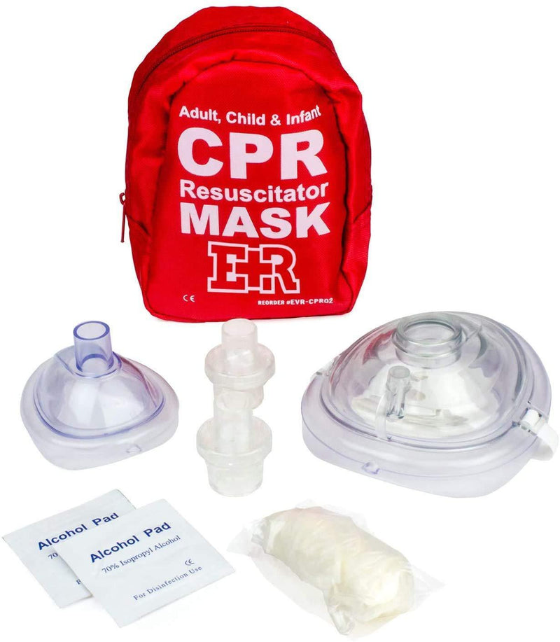 Ever Ready First Aid Adult and Infant CPR Mask Combo Kit with 2 Valves with Pair of Nitrile Gloves & 2 Alcohol Prep Pads - Red 1