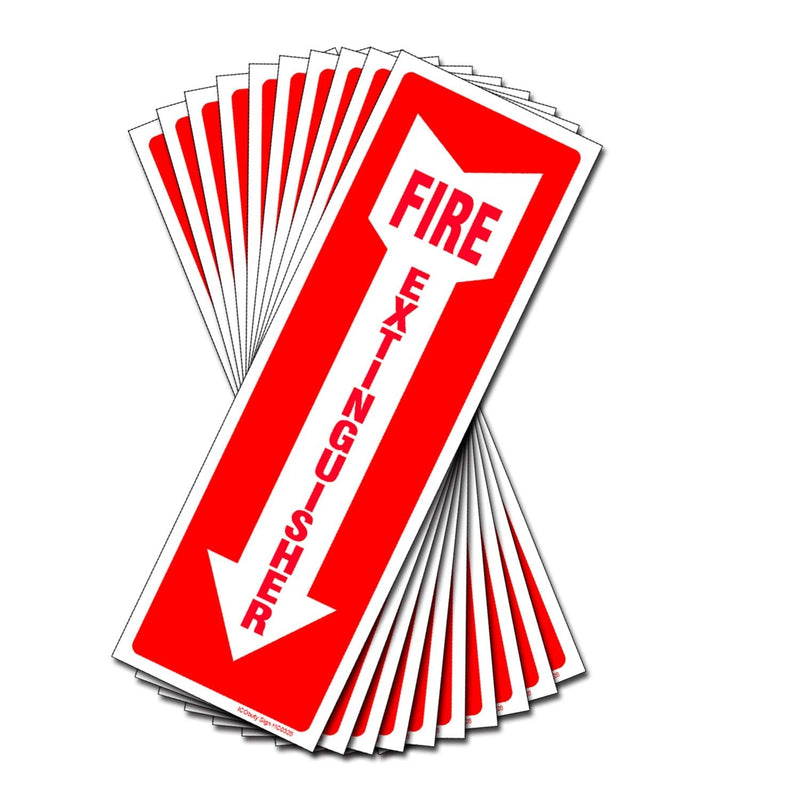 Set of 10 Fire Extinguisher Sign 4 x 12 Inch 5 Mil Vinyl Laminated for Ultimate Protection Durability Self Adhesive Decal Waterproof