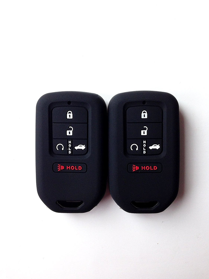 Autobase Silicone Key Fob Cover for Honda Accord Civic CR-V CRV Pilot Passport Insight EX EX-L Touring | Car Accessory | Key Protection Case - 2 Pcs (Black) Black