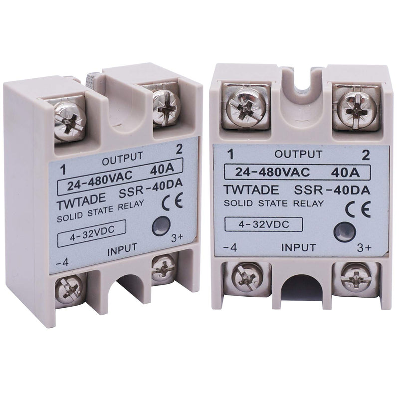 TWTADE 2PCS SSR-40 DA 40A DC 3-32V to AC 24-380V SSR Single Phase Solid State Relay ssr-40da