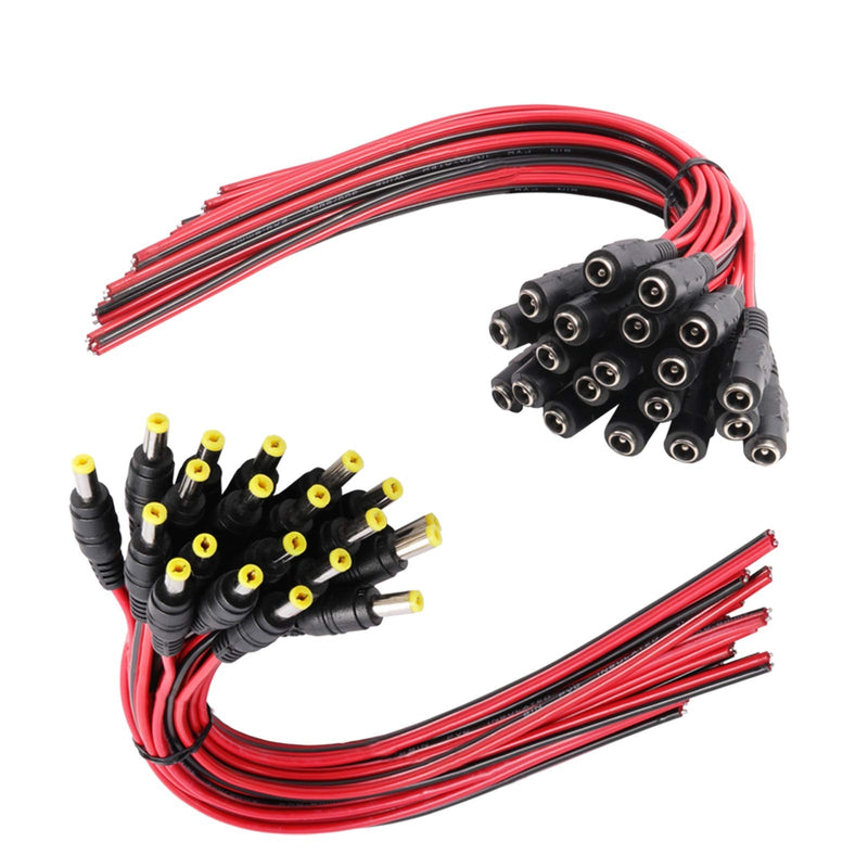 (Real 18AWG 43x2pcs Copper Strands) 20 Pairs DC Power Pigtail Cable, 12V 5A Male & Female Connectors for CCTV Security Camera and Lighting Power Adapter by MILAPEAK (2.1mm x 5.5mm, Ultra Thick)