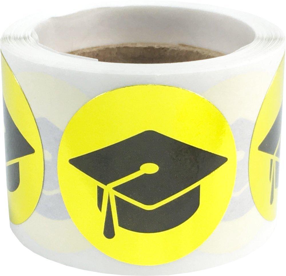 Graduation Cap Stickers Metallic Gold 1 Inch Round Circle Dots 100 Adhesive Labels