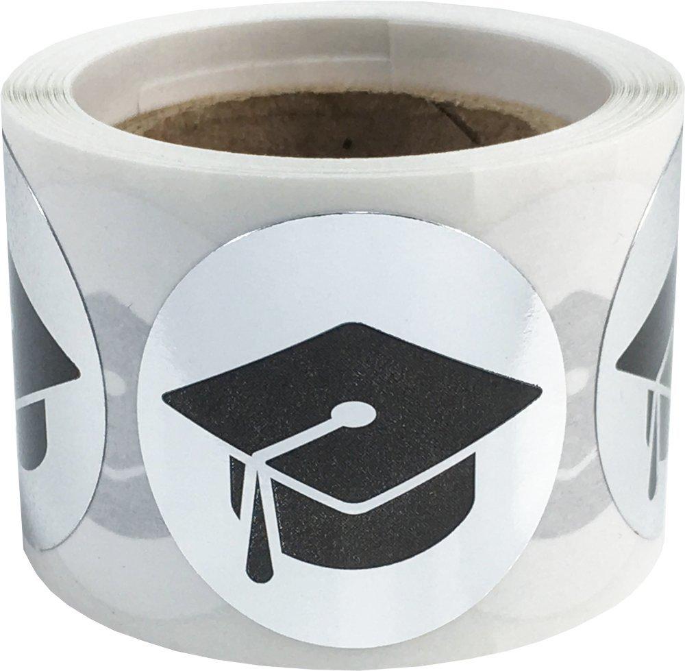 Graduation Cap Stickers Metallic Silver 1 Inch Round Circle Dots 100 Adhesive Labels