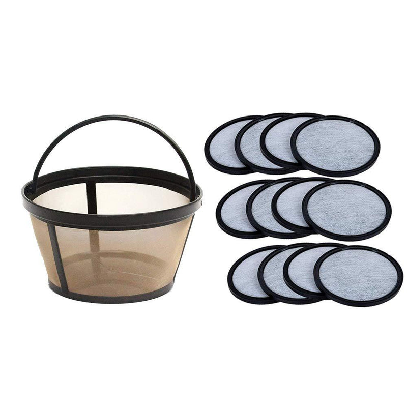 Premium Replacement Charcoal Water Filter Disks for Mr. Coffee Machines 12 Pack + Reusable Basket Coffee Filter fits Mr. Coffee 12 Water Filters + 1 Coffee Filter