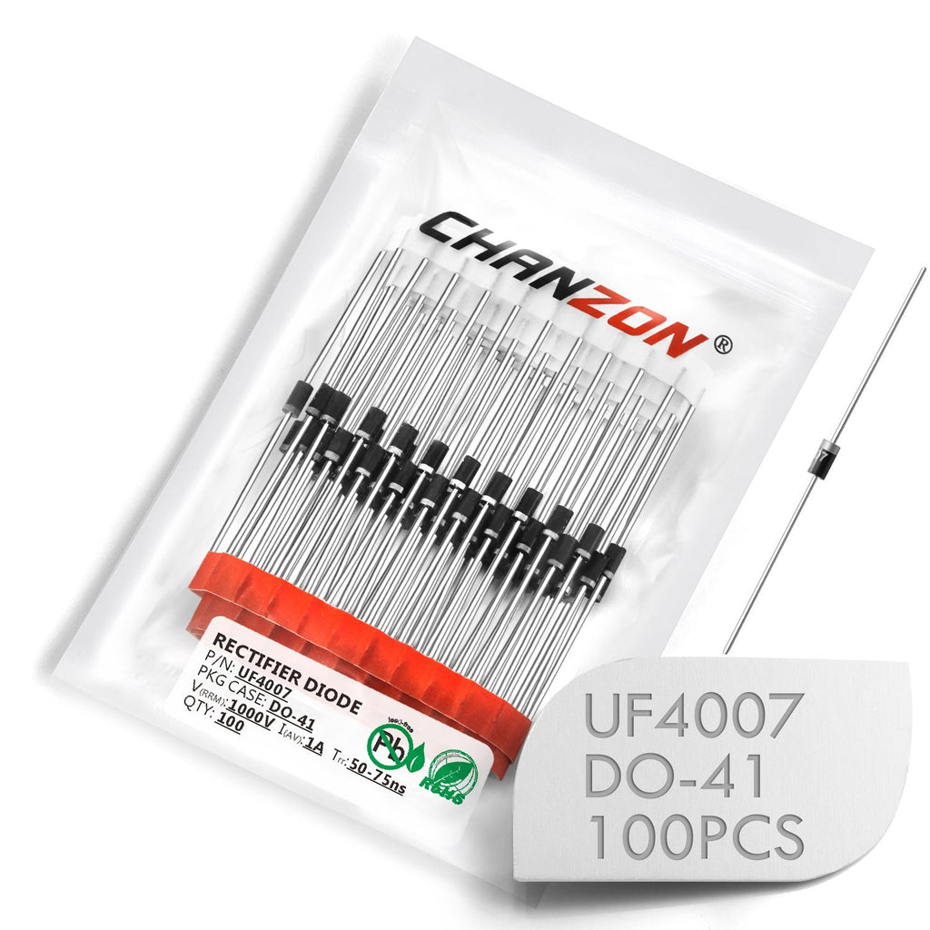 (Pack of 100 Pieces) Chanzon UF4007 Ultra Fast Recovery Rectifier Diode 1A 1000V 50-75ns DO-41 (DO-204AL) Axial 1 Amp 1000 Volt Electronic Diodes