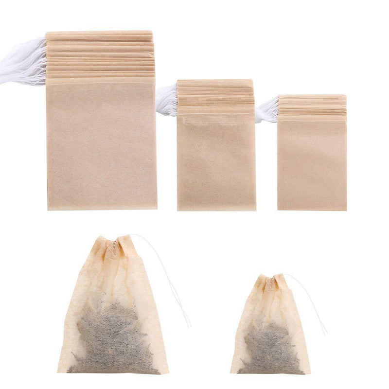400 Pack Disposable Drawstring Tea Filter Bags Safe & Natural Unbleached Paper Tea Infuser Drawstring Empty Bag for Loose Leaf Tea (Natural Color 3 Size) Natural Color 3 Size