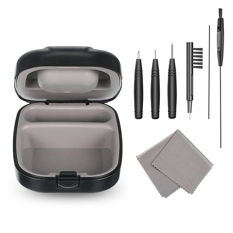 8 Pieces Hearing Aid Case Pocket Size with Cleaning Cloth Brush Tools for Sound Amplifier(Black)