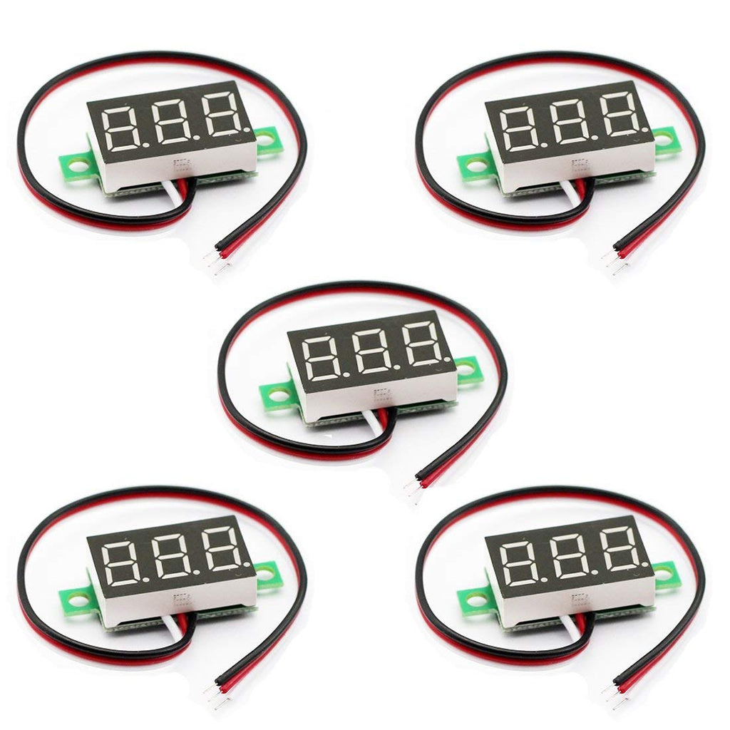 HiLetgo 5pcs Voltage Meter 3 Wire 0.36" DC 0~30V Digital Voltmeter Gauge Tester Red LED Display Panel Mount Car Motorcycle Battery Monitor Led Voltage Display