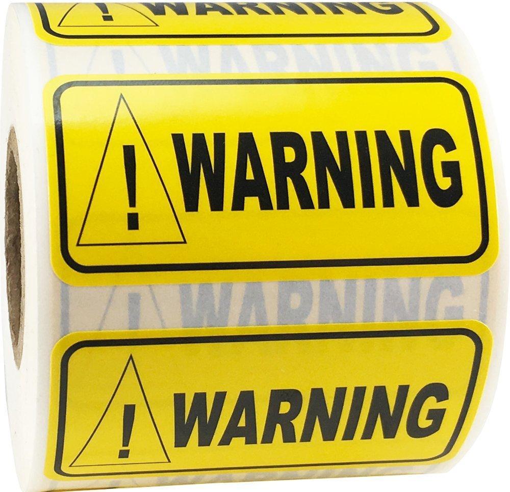 Warning Labels Yellow 1 x 2 Inch 500 Adhesive Stickers