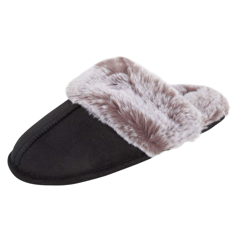 Jessica Simpson Women's Comfy Faux Fur House Slipper Scuff Memory Foam Slip on Anti-Skid Sole Small Black