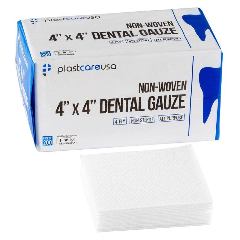 200 4 x 4 Non Woven Sponges 4 Ply, Non-Sterile Dental First Aid Gauze 4x4 Inch (Pack of 200)