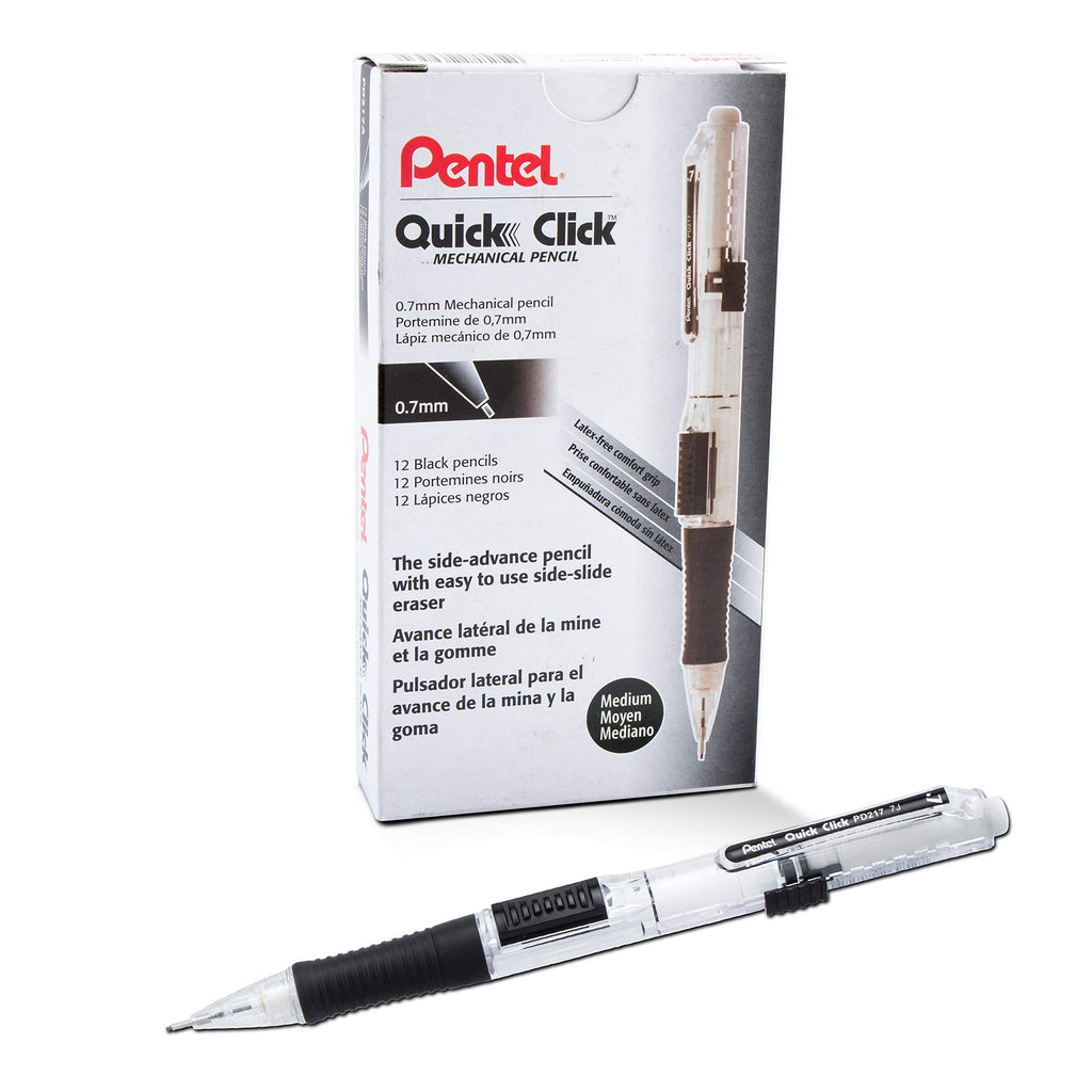 Pentel QUICK CLICK Mechanical Pencil (0.7mm), Black Barrel, Box of 12 Pencils (PD217A) 0.7mm 12 Pack