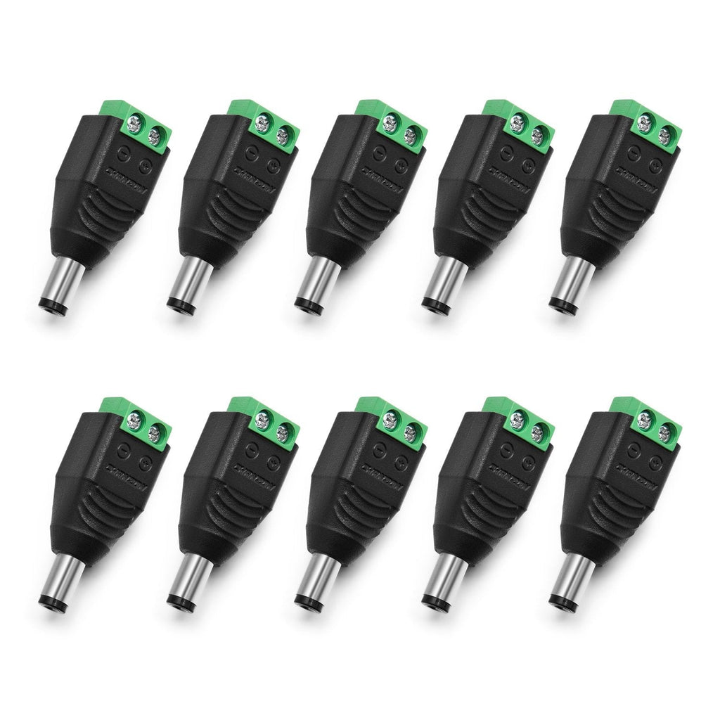 Chanzon (10 x Male) 12V DC Power Connector 5.5mm x 2.1mm 24V Power Jack Socket for Led Strip CCTV Security Camera Cable Wire Ends 10Pcs Plug Barrel Adapter