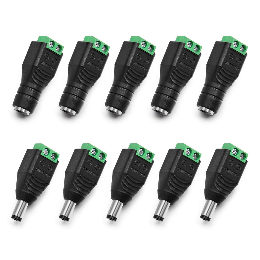 Chanzon （5 x Male + 5 x Female）12V DC Power Connector 5.5mm x 2.1mm 24V Power Jack Socket for Led Strip CCTV Security Camera Cable Wire Ends 10Pcs Plug Barrel Adapter