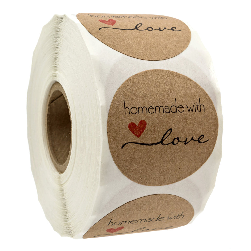 1.5" Round Natural Kraft Homemade with Love Stickers / 500 Labels per roll