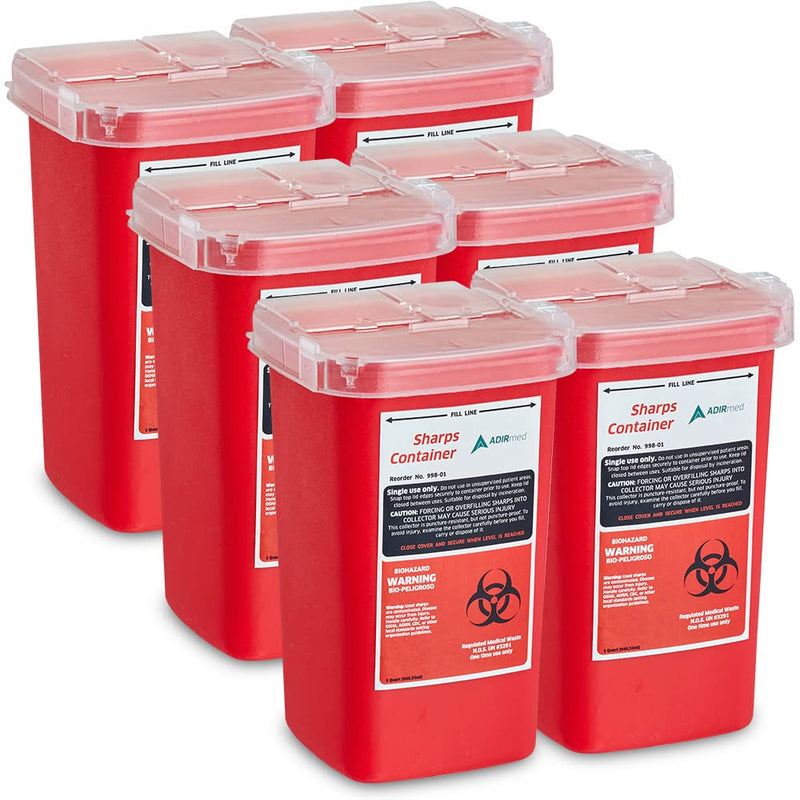 AdirMed Sharps Container - Variation (1 Quart, 32 Fl Oz (Pack of 6)) 1 Quart 32 Fl Oz (Pack of 6)