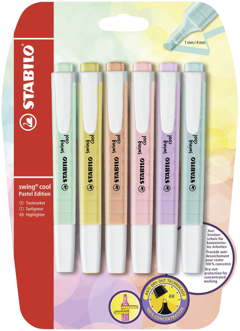 STABILO B-52740-10 Blister Swing Cool Pastel Highlighter (Pack of 6) 6er Blister