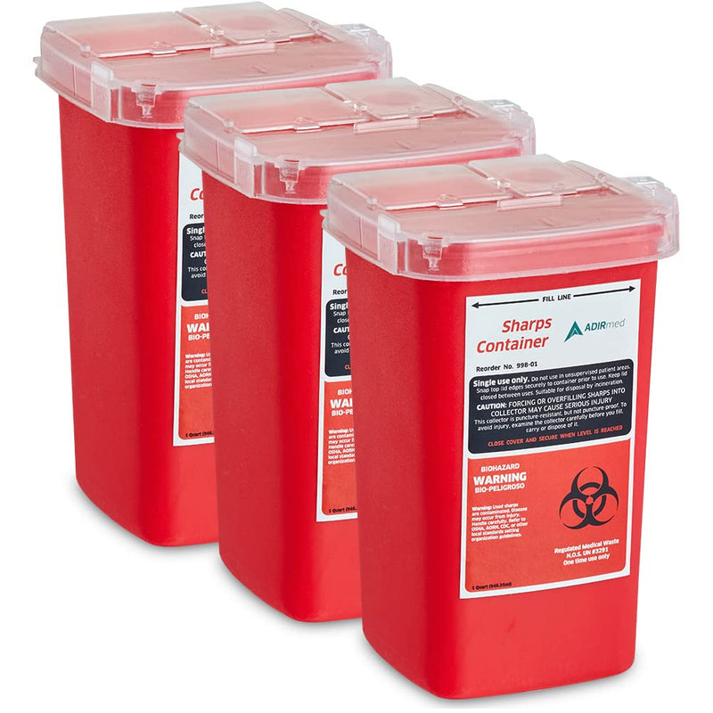 AdirMed Sharps & Needle Disposal Container 1 Quart - 3 Pack 3 Count (Pack of 1)