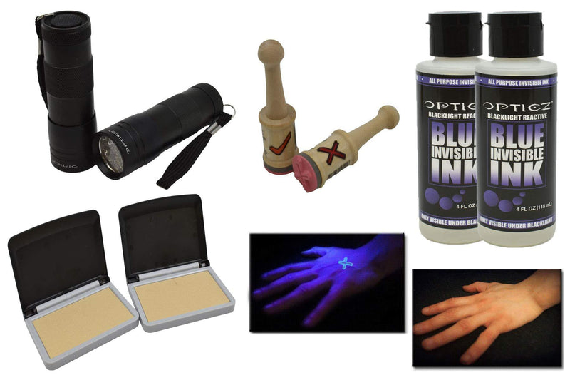 Opticz UV Blacklight Reactive Invisible Blue Ink Hand Stamping Document Marking Security Kit (Economy Kit) Economy Kit