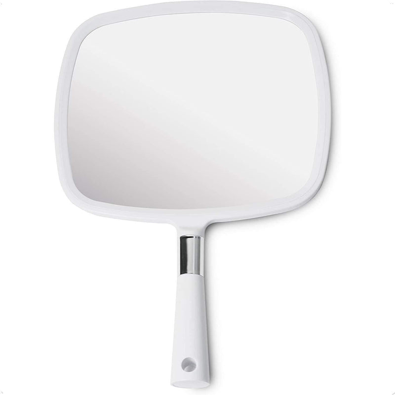 Mirrorvana Large & Comfy Hand Held Mirror with Handle - Professional Salon Model in White (1-Pack)