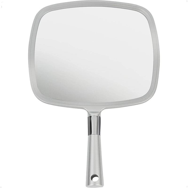 Mirrorvana Large Hand Held Mirror with Comfy Handle - Professional Salon Handheld Mirror in Silver - 9" x 13" 1-Pack