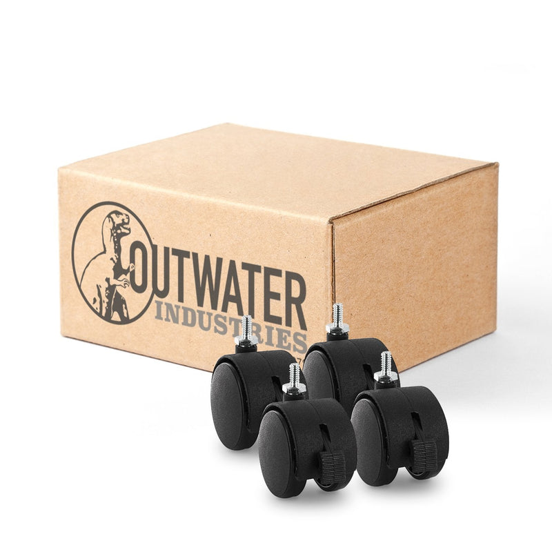 2" Wheel Diameter | Black Nylon Swivel Hooded Samson Twin Wheel Caster with Brake | and 1/4-20 x 1/2" Threaded Stem | Swivel Radius of 2-1/8" | 4 Pack by Outwater