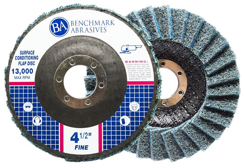 Benchmark Abrasives 4-1/2" Type 27 Surface Conditioning, Grinding, Sanding and Polishing Flap Discs 7/8" Arbor Fine Grit - 5 Pack