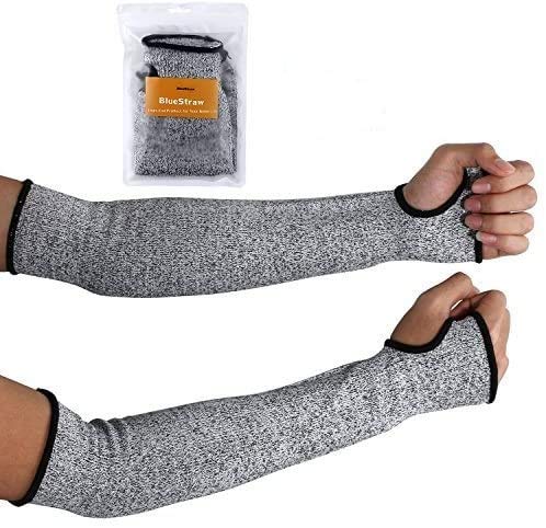 Cut Resistant Sleeves 14-Inch Arm Protection Knit Sleeves - Level 5 Protection, Slash Resistant Sleeves with Thumb Slot Helps Prevent Scrapes, Scratches Skin Irritations UV-Protection, 1 Pair