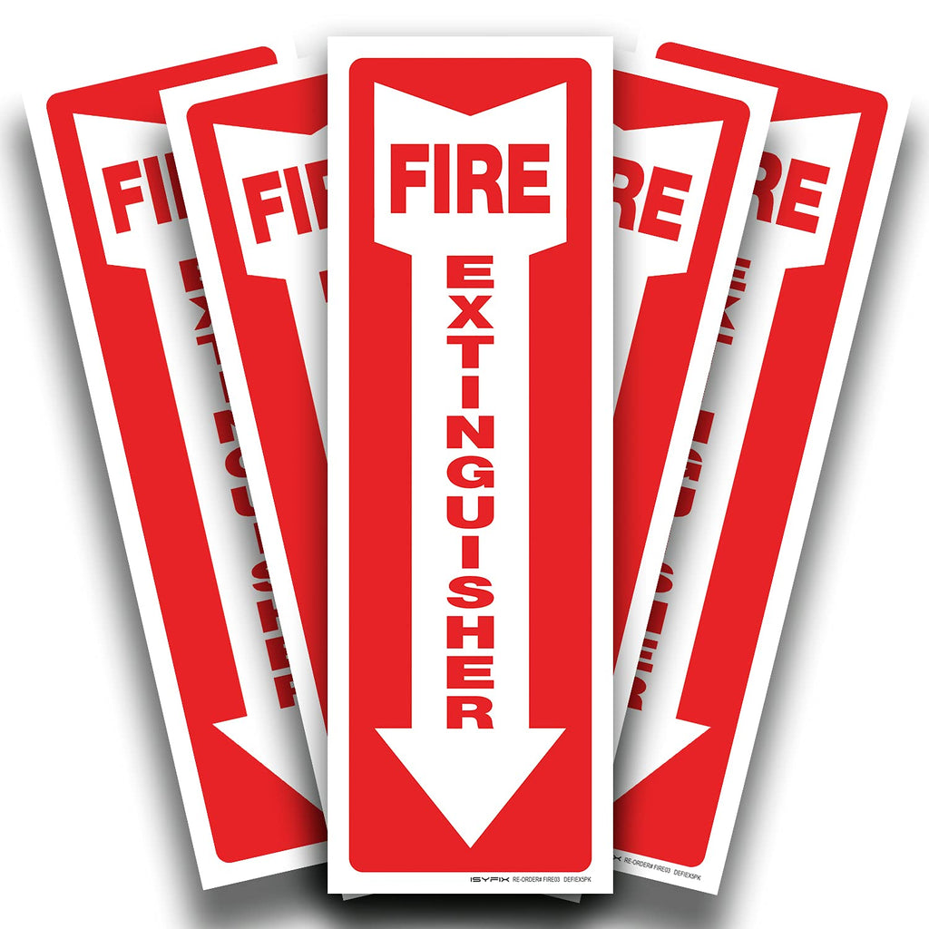 iSYFIX Fire Extinguisher Signs Stickers – 5 Pack 4x12 Inch – Premium Self-Adhesive Vinyl Decal, Laminated for Ultimate UV, Weather, Scratch, Water & Fade Resistance, Indoor & Outdoor STICKER