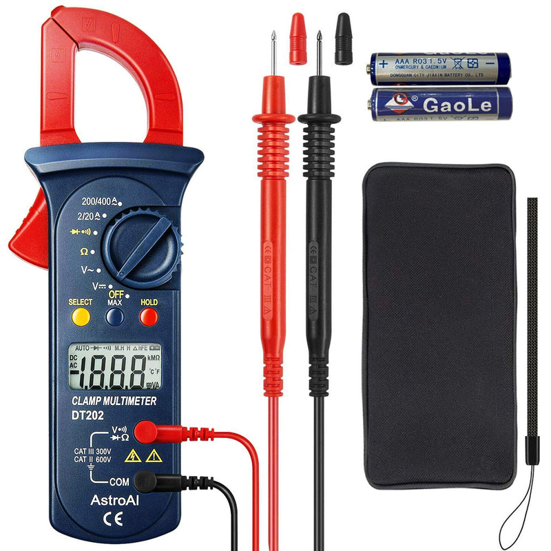 AstroAI Digital Clamp Meter 2000 Counts, Multimeter Amp Meter with Auto Ranging; Measures Voltage Tester, AC Current, Resistance, Continuity; Tests Diodes AC 2000 counts