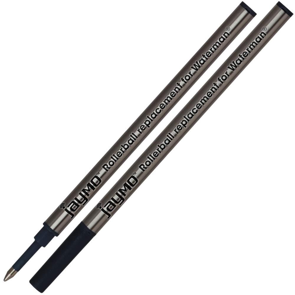 Jaymo Replacement for Waterman 540951 and Schmidt 5888 - Measures 4.3 in / 109 mm Long - Rollerball Pen Refill - 2 Black Black Waterman Rollerball 2