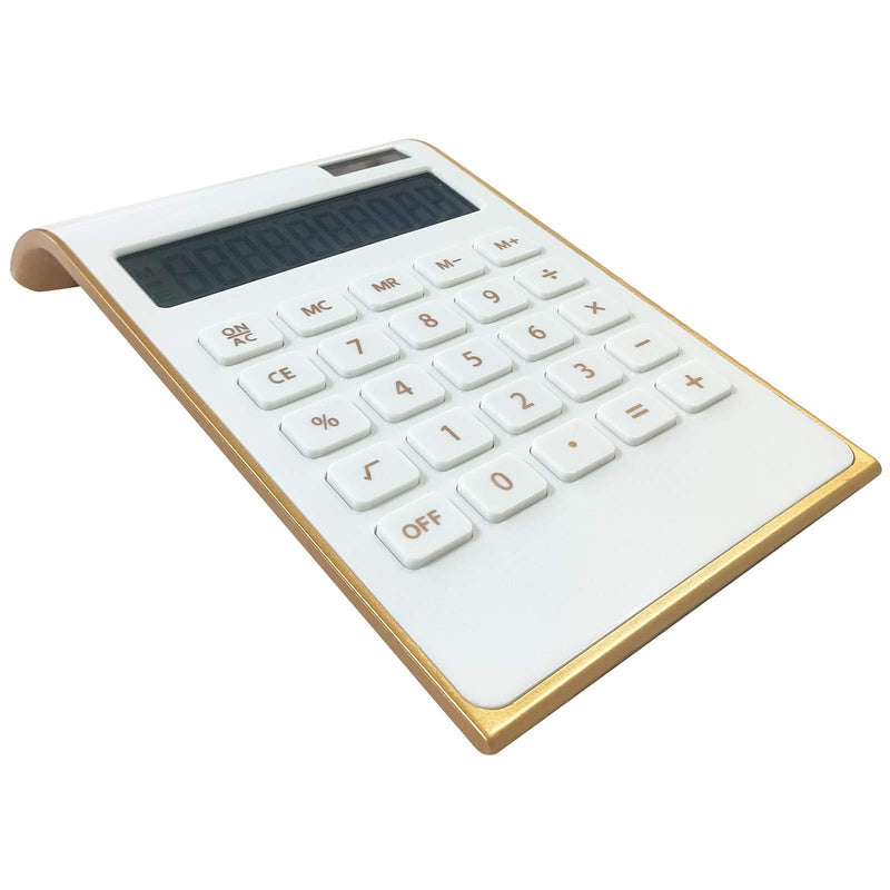 Calculator, 10 Digits Solar Battery Basic, Dual Powered Desktop Calculator, Tilted LCD Display, Inclined Design Slim Desk Calculator by Sportsvoutdoors (White) White