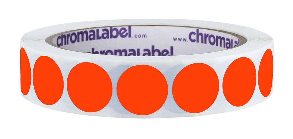 ChromaLabel 3/4 Inch Round Removable Color-Code Dot Stickers, 1000 per Roll, Fluorescent Red-Orange