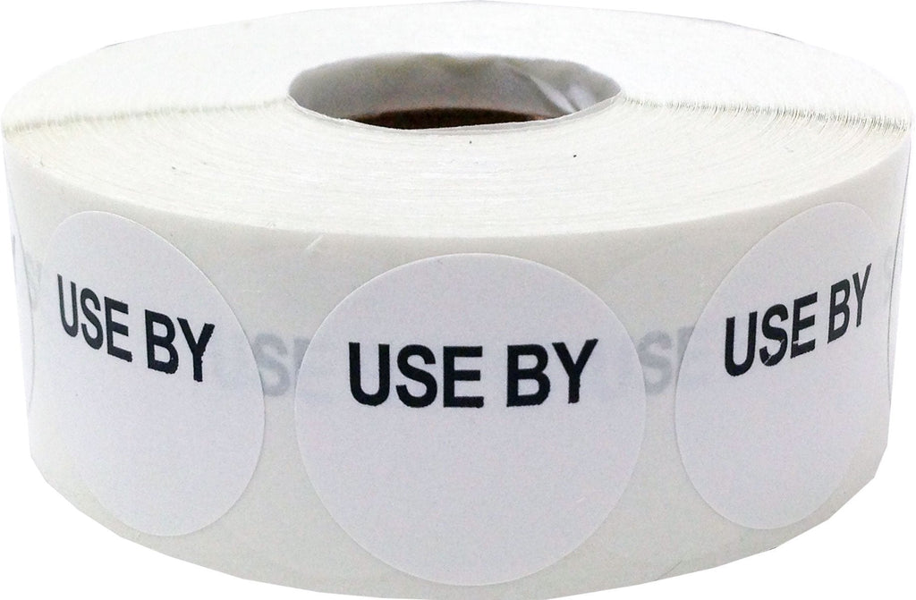 White Circle with Black Use by Writable Stickers, 1 Inch Round, 500 Labels on a Roll