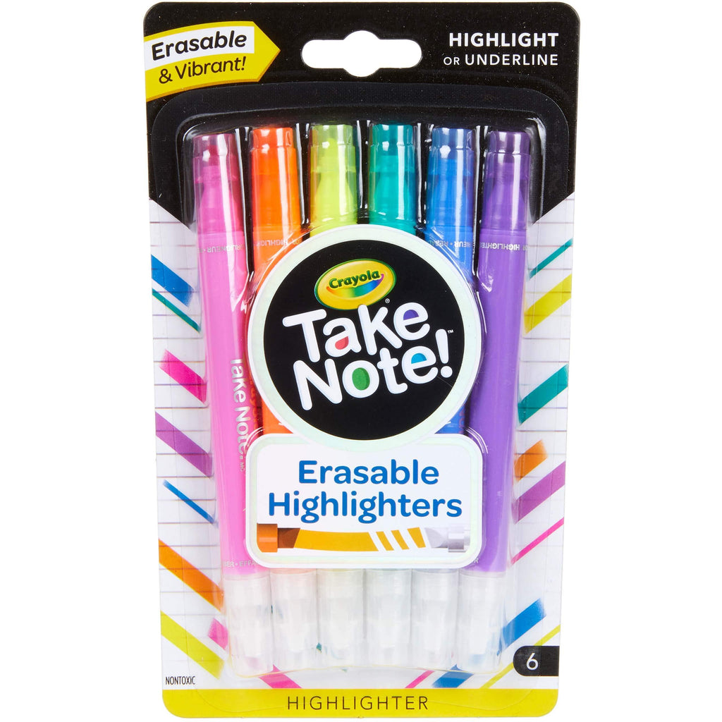 Crayola Take Note Erasable Highlighters, Cool School Supplies, Chisel Tip Markers, 6 Count Assorted