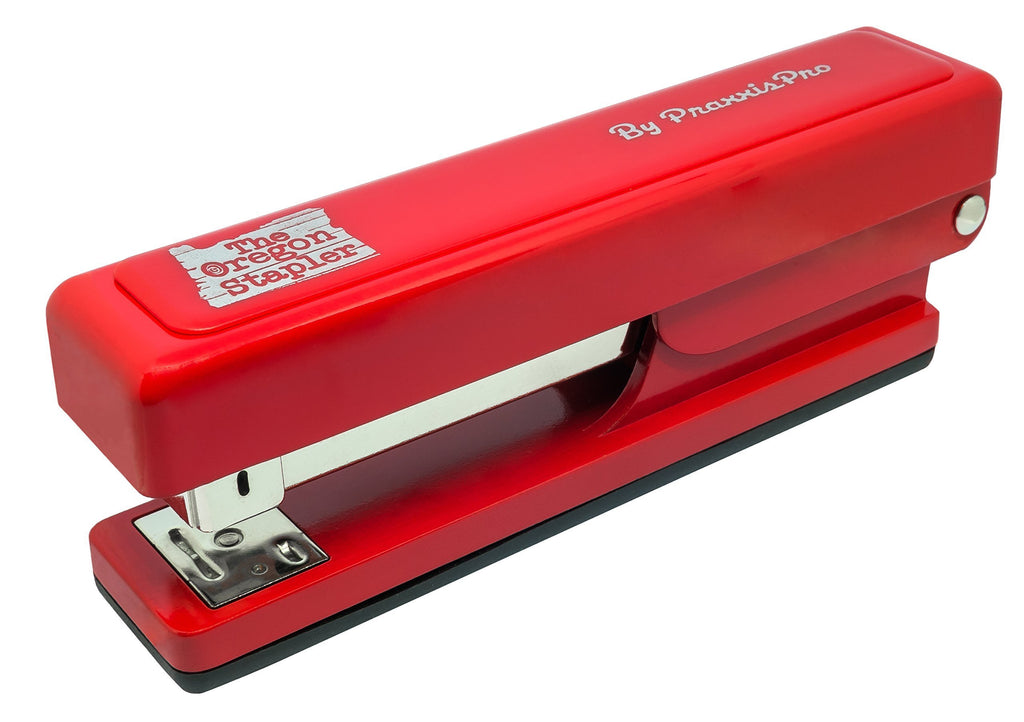 The Oregon Stapler, Built in USA, Heavy Duty, Built-in Staple Remover, Staples 2 to 25 Sheets, Includes Box of Staples, Jam Staple (Red) by PraxxisPro Red