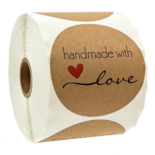 3" Inch Round Natural Kraft Handmade with Love Stickers / 500 Labels per roll