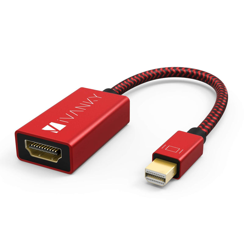 4K Mini DisplayPort to HDMI Adapter - iVanky 4K@60Hz [Super Slim, Nylon Braided, Aluminum Shell] Mini DP to HDMI Adapter for MacBook Air/Pro, Surface Pro/Dock/Book, Monitor, Projector, More - Red