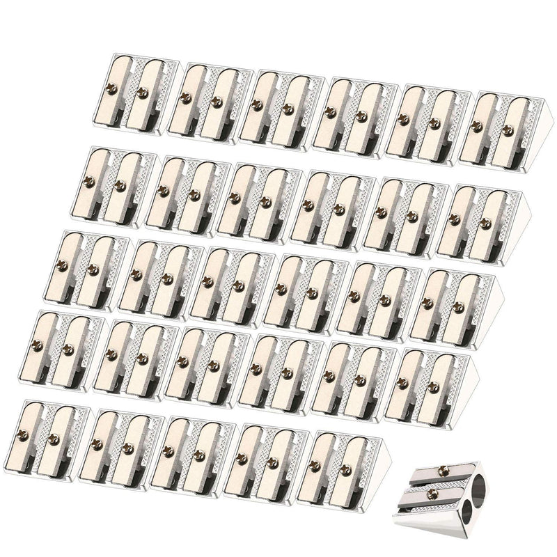 36 Pack Metal Pencil Sharpeners Silver Double Hole Aluminum Alloy Manual Pencil Sharpeners for Most Size Pencils Mini Handheld Sharpener