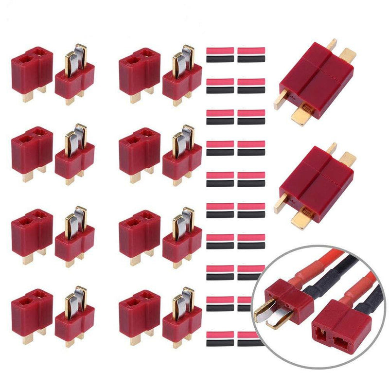 FLY RC 10 Pairs Deans T Plug Connectors Male and Female with 20pcs Shrink Tubing for RC LiPo Battery Deans T (10Pairsï¼‰
