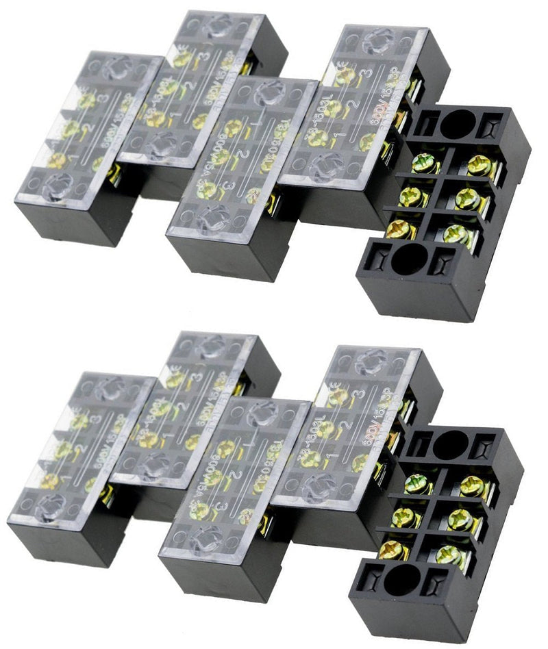 Luomorgo TB-1503 3 Position Double Row Screw Terminal Strip and 600V 15A Double Rows Covered Barrier Screw 10pcs
