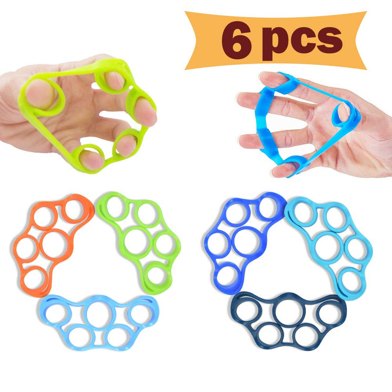 Hand Grip Strengthener, Finger Exerciser, Grip Strength Trainer (6 PCS),New Material,Forearm Grip Workout, Finger Stretcher, Relieve Wrist Pain, Carpal Tunnel. (Finger Exerciser)