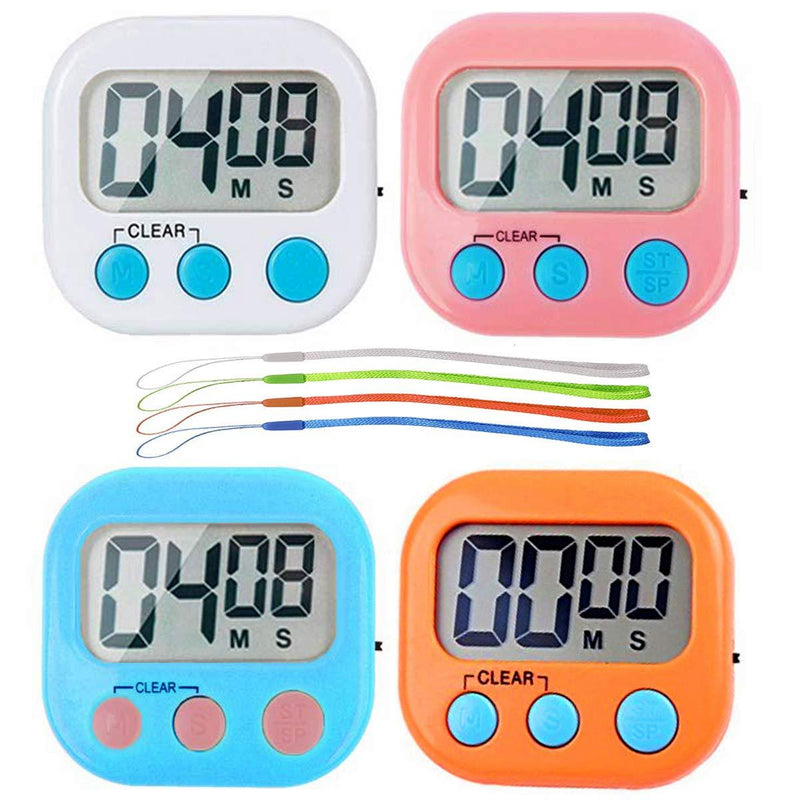 Digital Kitchen Timer, Big Display Screen, Loud Alarm, Strong Magnetic Backing Stand, Cooking Baking Kids Classroom Teacher Game Timers, Minute Seconds Count Up Countdown and Simple Operation(4 Pack) 4