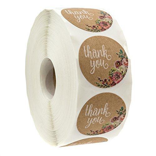 Brown Kraft Floral Thank You Stickers - 1.5" Circle Labels / 1000 per Pack