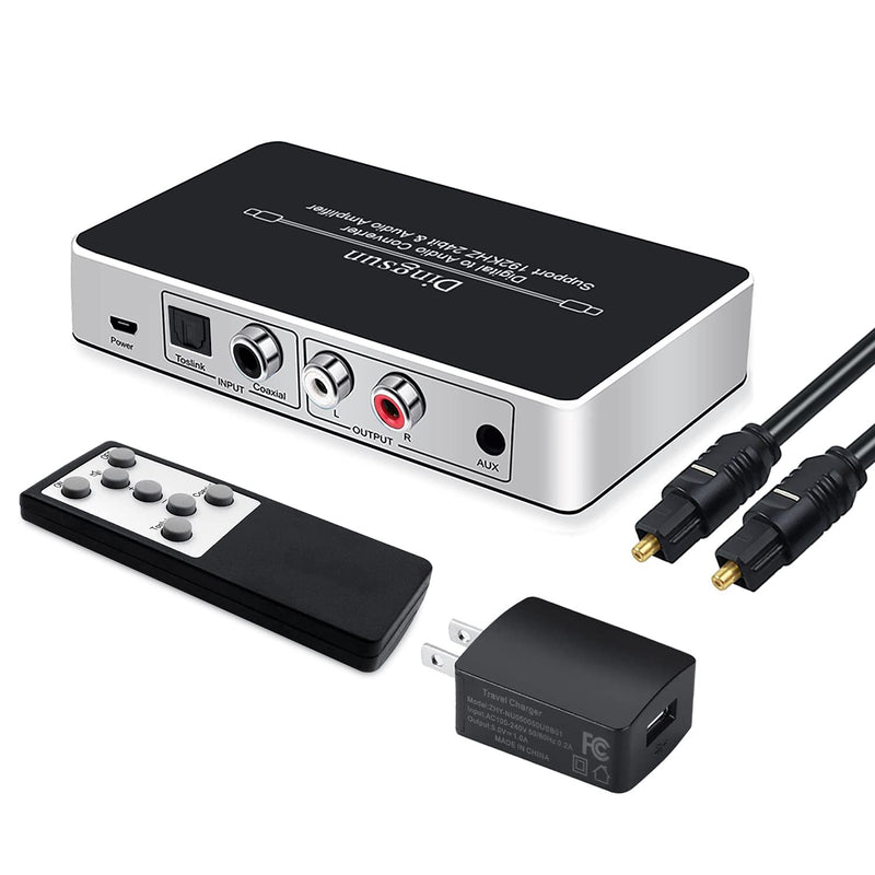 Digital to Analog Audio Converter, Dingsun Optical to Analog Converter with IR Remote, DAC Converter Support 192KHz/24bit Compatible with DVD, PS, Plasma, Blu-ray, Home Cinema Systems etc.(Silver) Silver Digital to Analog Audio Converter