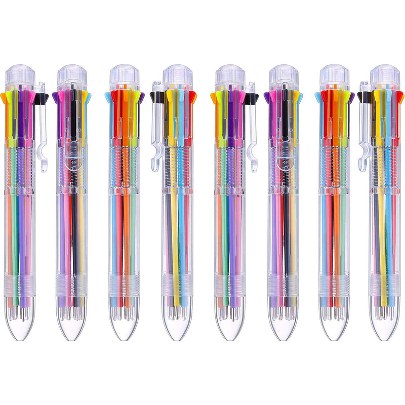 Hicarer 16 Pack Multicolor Pens 8-in-1 Retractable Ballpoint Pens 8 Colors Transparent Barrel Ballpoint Pen for Office School Supplies Students Children Gift