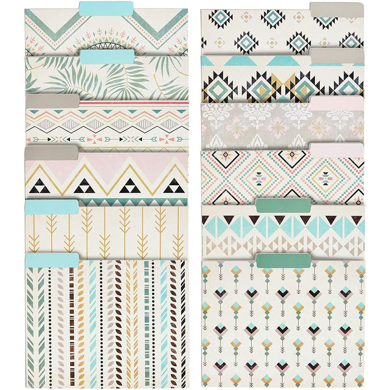 Decorative Bohemian File Folders with 1/3 Cut Tabs (9.5 x 11.5 In, 12 Pack)