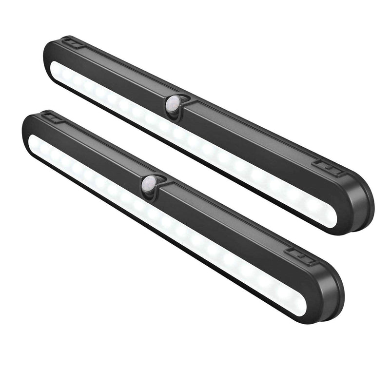 T01LB LED Closet Light - BLS Super Bright 20 LED Under Cabinet Lighting Battery Powered / DC Input Wireless Motion Sensing Light, Motion & Light Sensor, Light Beam Adjustable, Black(2 Pack) 6000 Kelvin Clean White-2 Pack (Black)