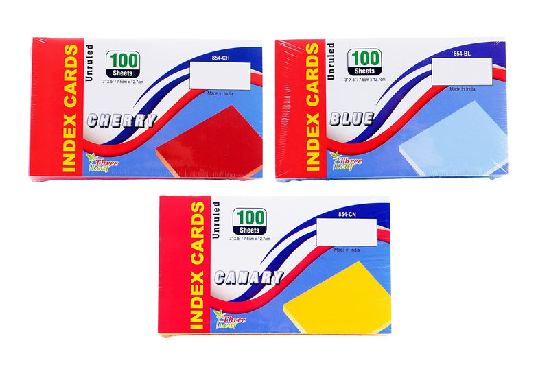 3-Pack Colored Index Cards, 3x5-Inch, Unruled, 100-Count per Package - Colors: Canary, Blue, Cherry - from Northland Wholesale. (3 Packs of 100) 3-Pack: Canary, Blue, Cherry